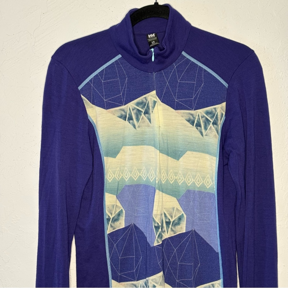 Helly Hansen Women's L Merino Mid Graphic Print 1/2 Zip Lightweight Long Purple